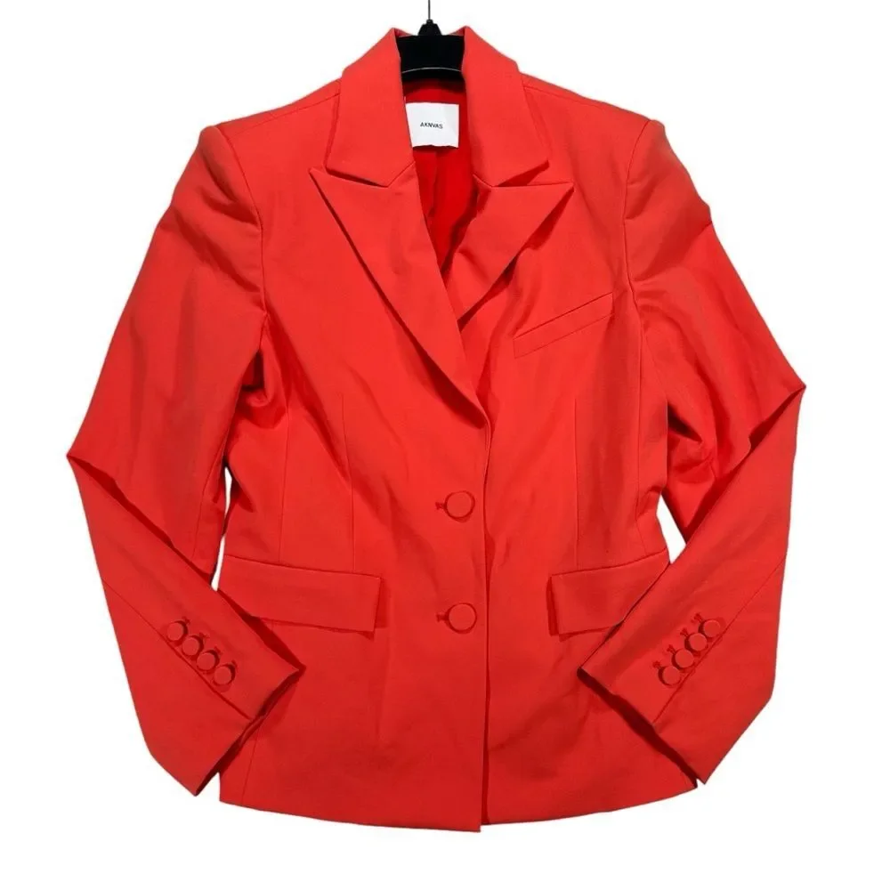 AKNVAS Valdi Classic Notch lapels Front Button Closure Blazer Sz 10 Coral Orange